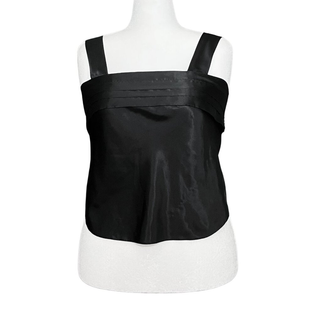 Vintage 70s Black Satin Lingerie Camisole Tank Top Large Retro Pin Up Whimsigoth